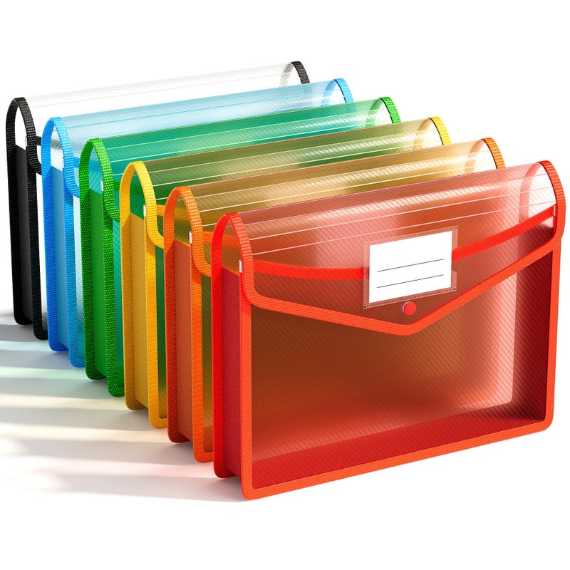 ABC life 6 Pack Plastic Expanding File Folder, Folders for Documents with Snap Closure, Colorful File Folder Organizer Holder, Transparent Accordion File Pouch,Large Capacity, Fit Letter/A4 Size - Image 1